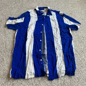 Men’s Vacation Blue and White Stripe Button Up Top Vibrant